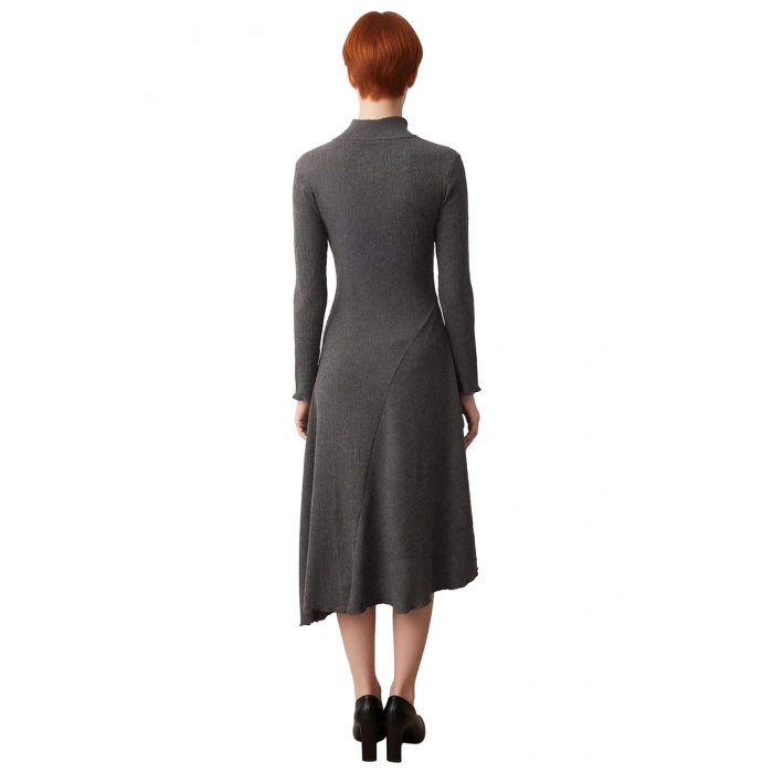 Kadın Asimetrik Kesimli Dik Yaka Uzun Kollu Bürümcük Maxi Elbise Kış Sezonu İçin Şık Ve Rahat