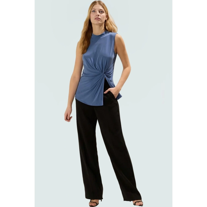 Kadın Asimetrik Kolsuz Örme Bluz Modal Polyester Günlük Şık Özenle Seçilmiş Kaliteli İşçilik