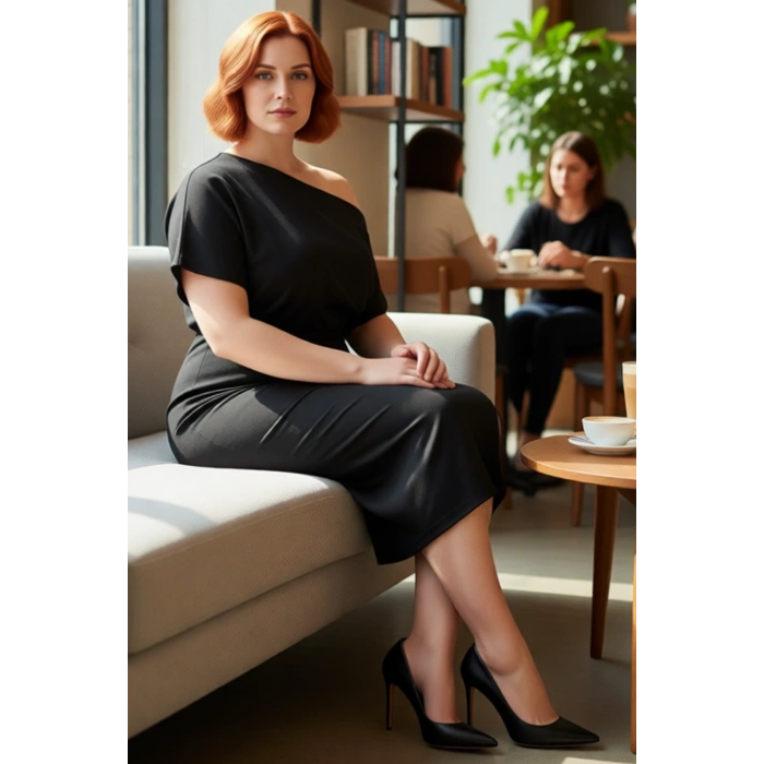 Kadın Asimetrik Yaka Bodycon Midi Elbise Şık Modern Düz Tasarım İlkbahar Sonbahar Davetleri İçin