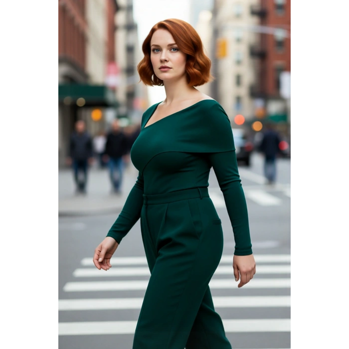 Kadın Asimetrik Yaka Uzun Kollu Modern Triko Kazak Şık Gündüz Gece Kombinleri İçin Konforlu ve Zarif