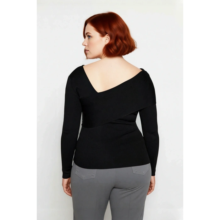 Kadın Asimetrik Yaka Uzun Kollu Modern Triko Kazak Şık Gündüz Gece Kombinleri İçin Konforlu ve Zarif