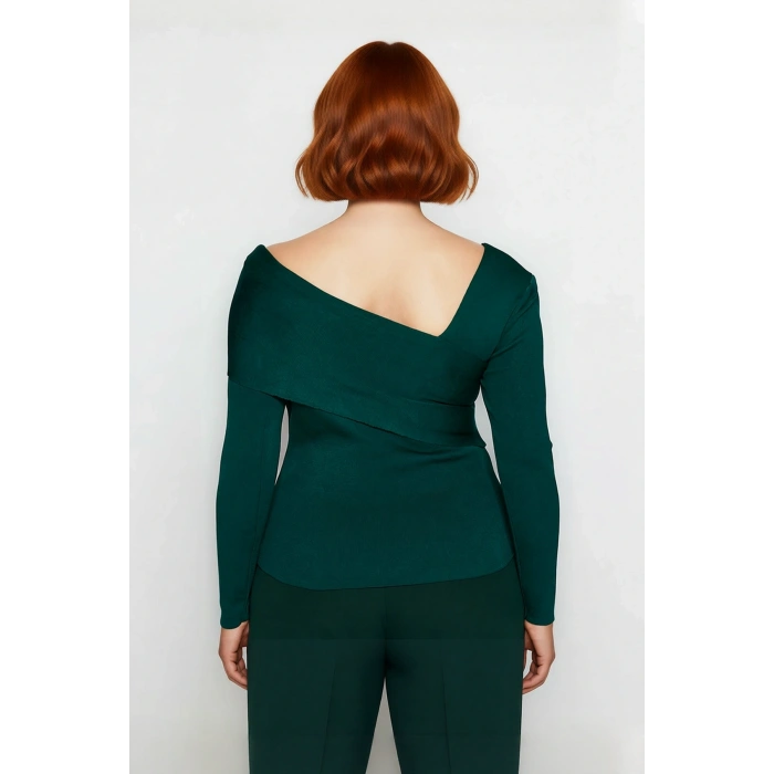 Kadın Asimetrik Yaka Uzun Kollu Modern Triko Kazak Şık Gündüz Gece Kombinleri İçin Konforlu ve Zarif