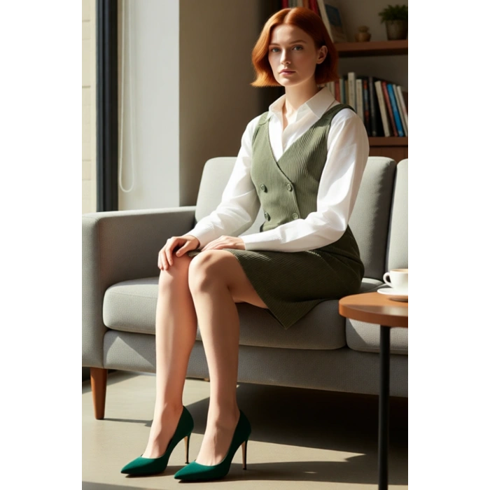 Kadın Askılı Jile Elbise Haki Renk Kadife Kumaş Düz Desen Günlük Rahat Stil Kışlık Şıklık Kaliteli