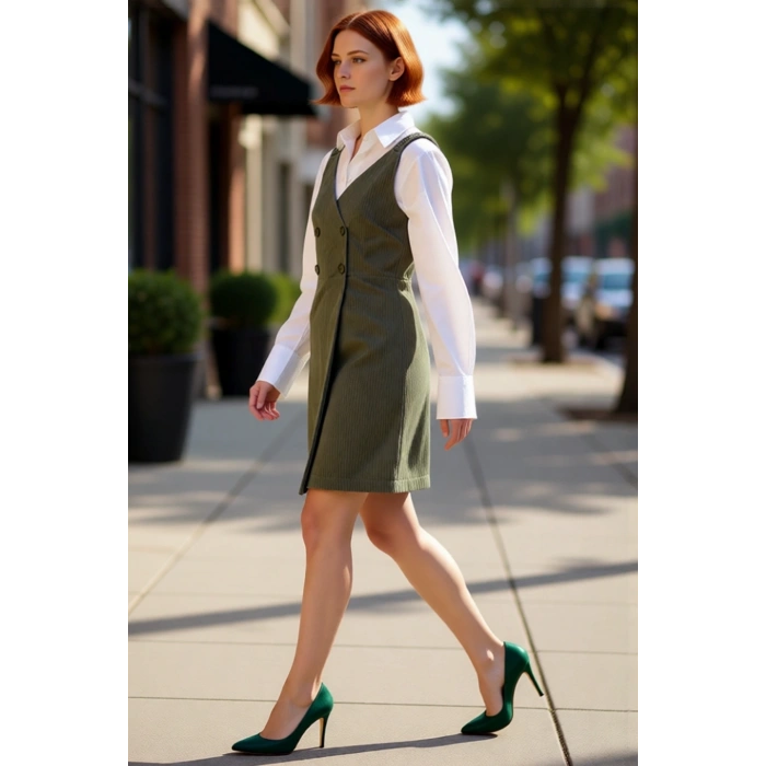 Kadın Askılı Jile Elbise Haki Renk Kadife Kumaş Düz Desen Günlük Rahat Stil Kışlık Şıklık Kaliteli