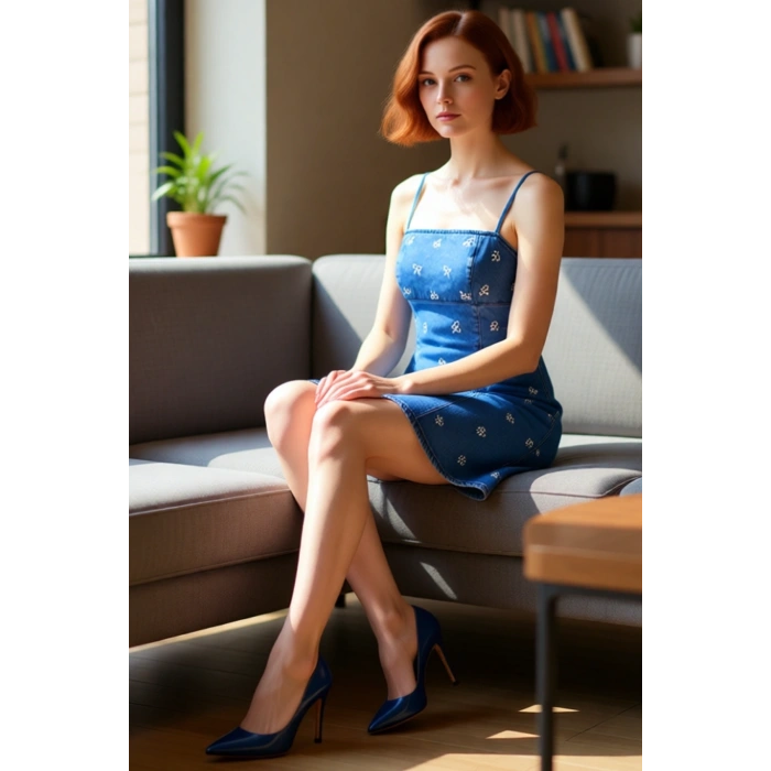 Kadın Askılı Mavi Denim Mini Elbise Fiyonk Desenli %100 Pamuklu Günlük Şık ve Rahat Model Kaliteli