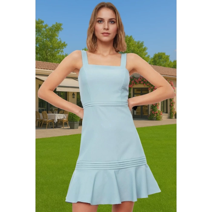 Kadın Askılı Mini Elbise A Kesim Nervür Detaylı Yazlık Dokuma Modern Stil Günlük Kullanım İçin