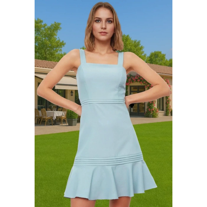 Kadın Askılı Mini Elbise A Kesim Nervür Detaylı Yazlık Dokuma Modern Stil Günlük Kullanım İçin