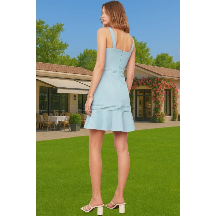 Kadın Askılı Mini Elbise A Kesim Nervür Detaylı Yazlık Dokuma Modern Stil Günlük Kullanım İçin