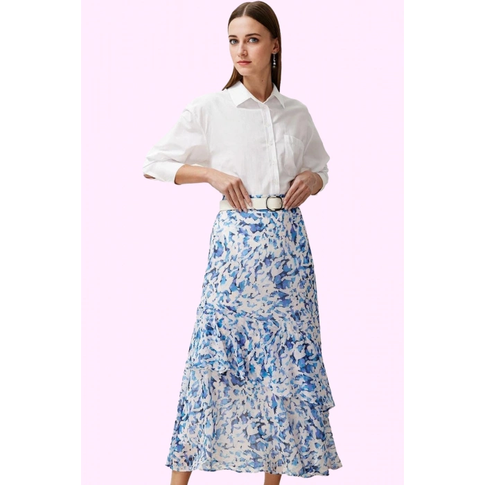 Kadın Astarlı Kemerli Maxi Etek Polyester Dokuma Kumaş Günlük Kullanım Yaz Aylarının Vazgeçilmezi