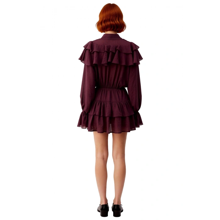 Kadın Astarlı Skater Elbise Fular Yaka Uzun Balon Kol Detaylarıyla Casual Kombinlerinize Şıklık