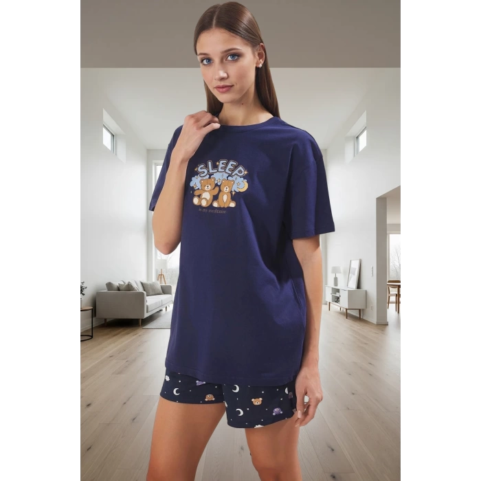 Kadın Ayıcık Desenli Pamuklu Pijama Takımı Rahat Uyku Keyfi İçin Premium Kalite Seçkin Malzeme