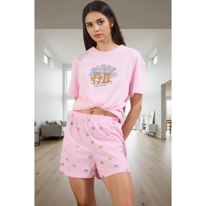 Kadın Ayıcık Desenli Pamuklu Pijama Takımı Rahat Uyku Keyfi İçin Premium Kalite Seçkin Malzeme