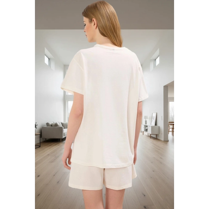 Kadın Ayıcıklı Desenli Pamuklu Kısa Kollu Pijama Takımı Rahat Ev Giyim Profesyonel Görünüm