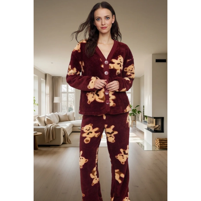 Kadın Ayıcıklı Wellsoft Kışlık Pijama Takımı Regular Kalıp Yüksek Kalite Modern Stil Özel Tasarım