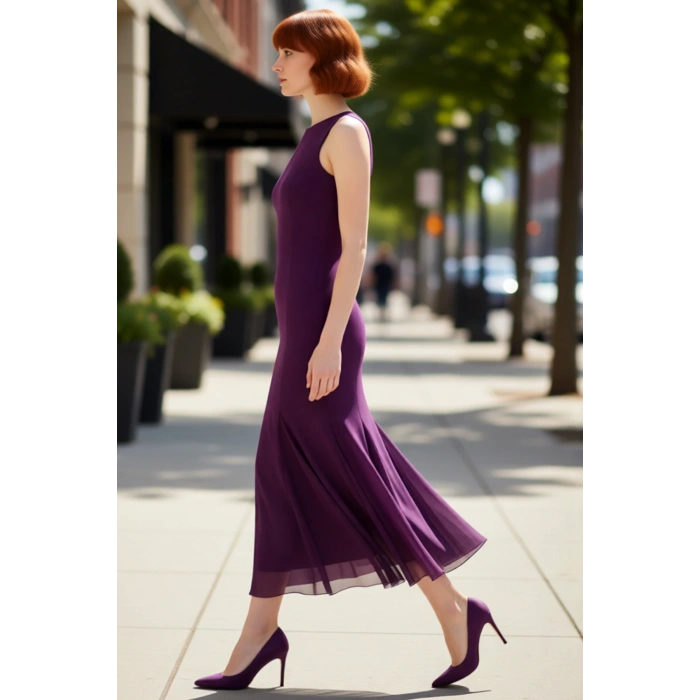 Kadın Balık Kalıp Abiye Elbise Astarlı Örme Tül Detaylı Kolsuz Maxi Gece Şıklığınızı Tamamlar