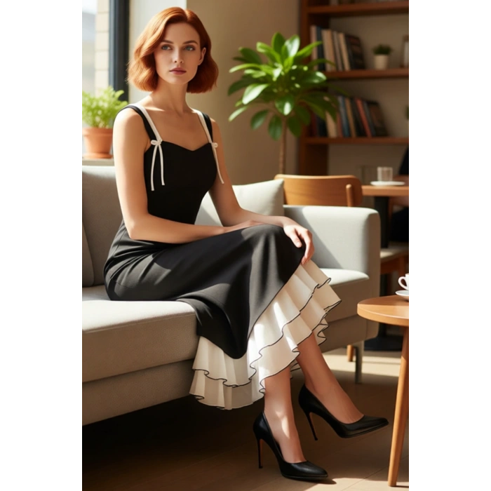 Kadın Balık Kesim Fiyonk Detaylı İnce Askılı Kalp Yaka Maxi Abiye Elbise Düğün Nikah Özel Davetler