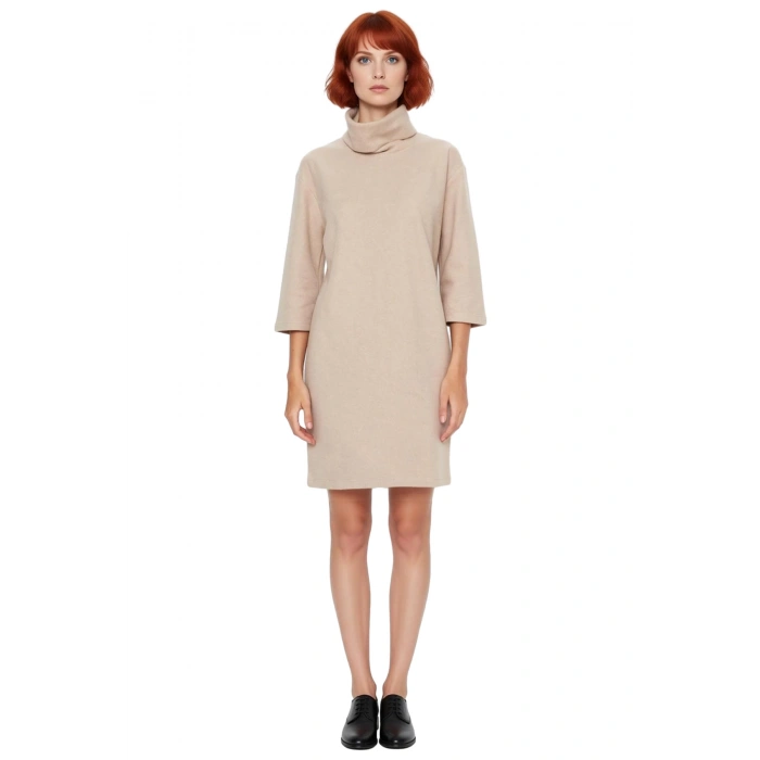 Kadın Balıkçı Yaka Shift Kalıp Düşük Kol Truvakar Boy Mini Örme Elbise Kış Günlük Kombinler İçin Şık