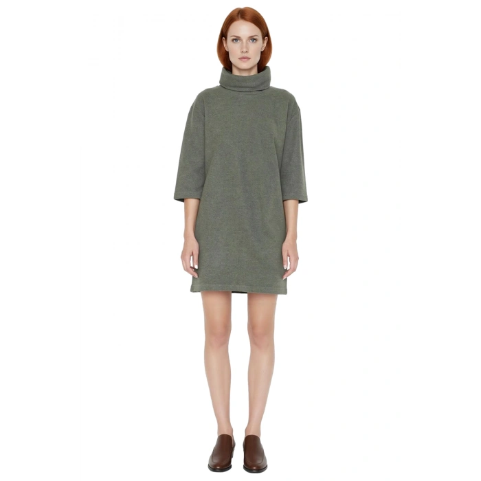 Kadın Balıkçı Yaka Shift Kalıp Düşük Kol Truvakar Boy Mini Örme Elbise Kış Günlük Kombinler İçin Şık