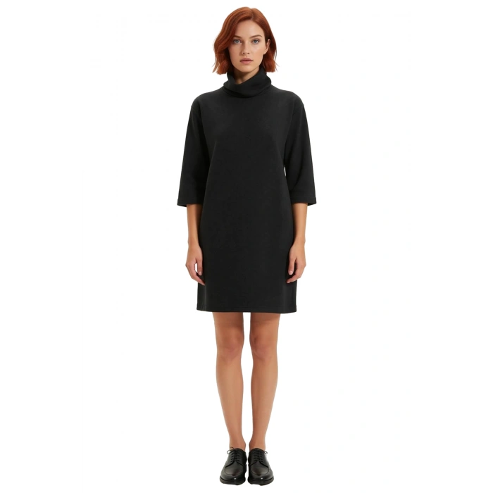 Kadın Balıkçı Yaka Shift Kalıp Düşük Kol Truvakar Boy Mini Örme Elbise Kış Günlük Kombinler İçin Şık