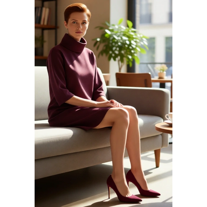 Kadın Balıkçı Yaka Shift Kalıp Düşük Kol Truvakar Boy Mini Örme Elbise Kış Günlük Kombinler İçin Şık