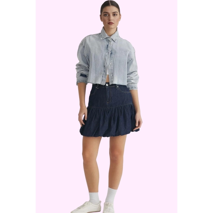 Kadın Balon Denim Mini Etek Pamuk Yaz Aylarının Vazgeçilmezi Günlük Kullanım Modern Tasarım