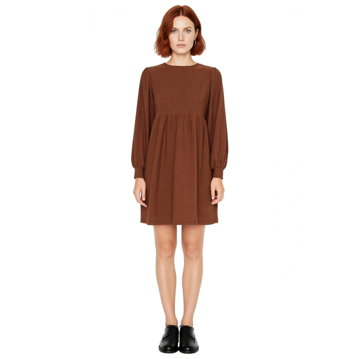 Kadın Balon Kol Örme Bürümcük Dokulu Bisiklet Yaka A Kesim Mini Elbise Kış Kombinleri İçin İdeal