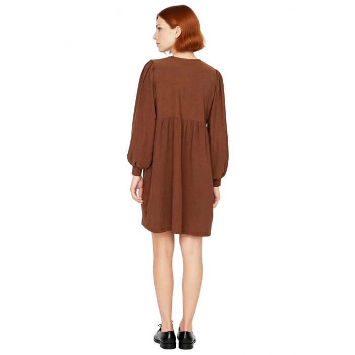 Kadın Balon Kol Örme Bürümcük Dokulu Bisiklet Yaka A Kesim Mini Elbise Kış Kombinleri İçin İdeal