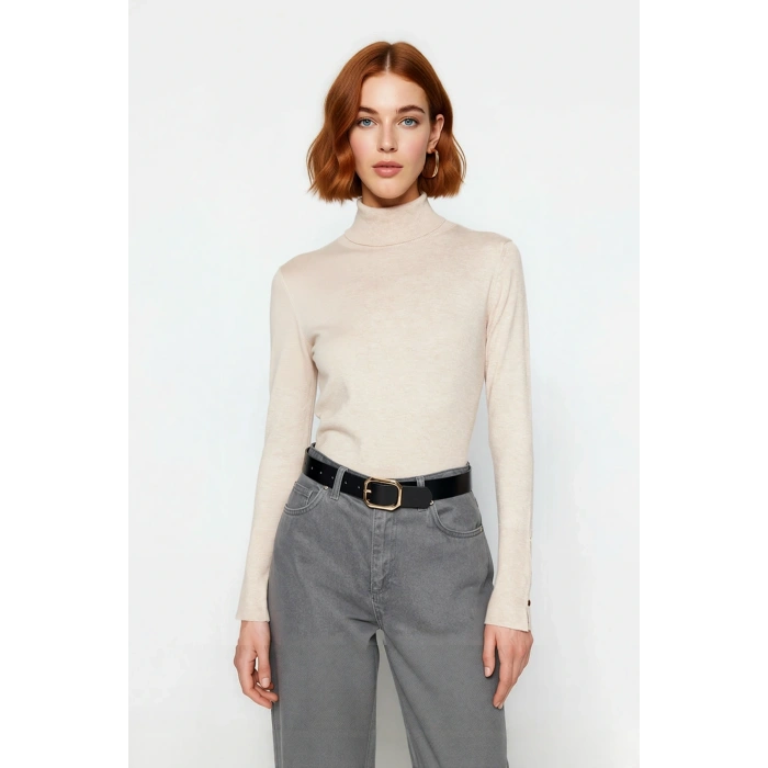 Kadın Basic Balıkçı Yaka Fitted Kesim Triko Kazak Rahat Şık İlkbahar Sonbahar Kombinleri Kaliteli