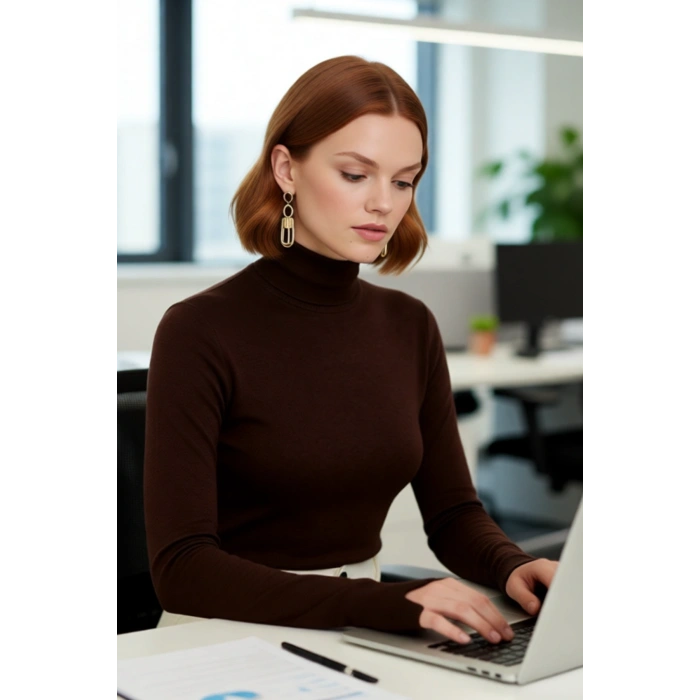 Kadın Basic Balıkçı Yaka Fitted Kesim Triko Kazak Rahat Şık İlkbahar Sonbahar Kombinleri Kaliteli