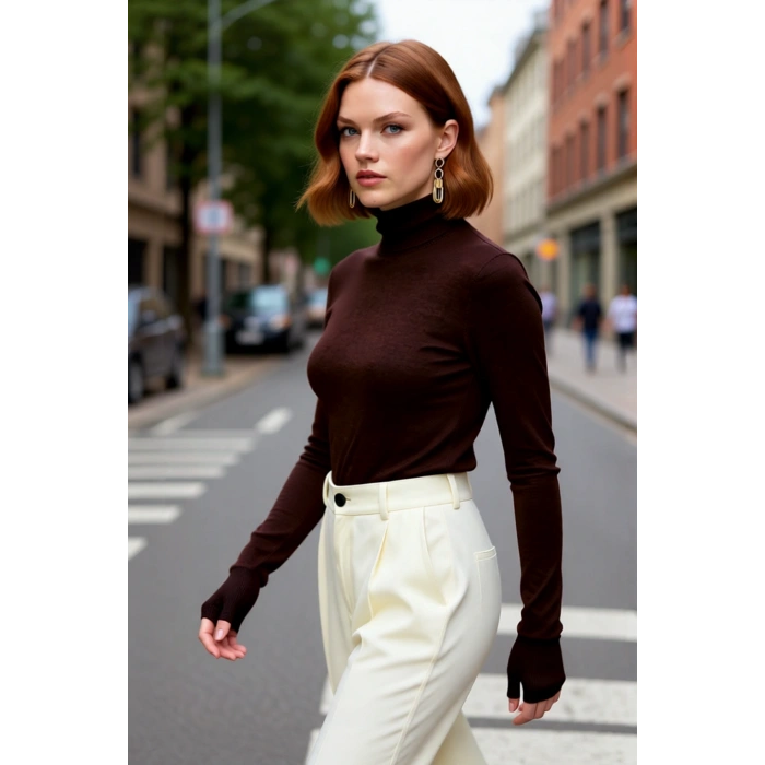 Kadın Basic Balıkçı Yaka Fitted Kesim Triko Kazak Rahat Şık İlkbahar Sonbahar Kombinleri Kaliteli