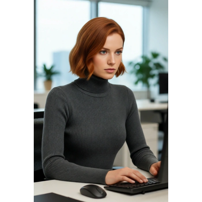 Kadın Basic Balıkçı Yaka Fitted Triko Kazak Akrilik Kumaşıyla Kış Kombinlerinin Vazgeçilmezi