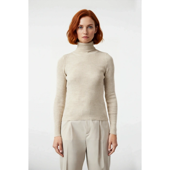 Kadın Basic Balıkçı Yaka Fitted Triko Kazak Akrilik Kumaşıyla Kış Kombinlerinin Vazgeçilmezi