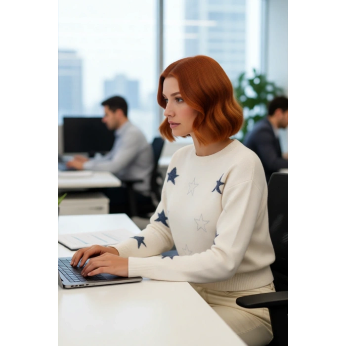 Kadın Basic Bisiklet Yaka Yılbaşı Desenli Crop Triko Kazak Uzun Kollu Kış Sezonu Günlük Stil