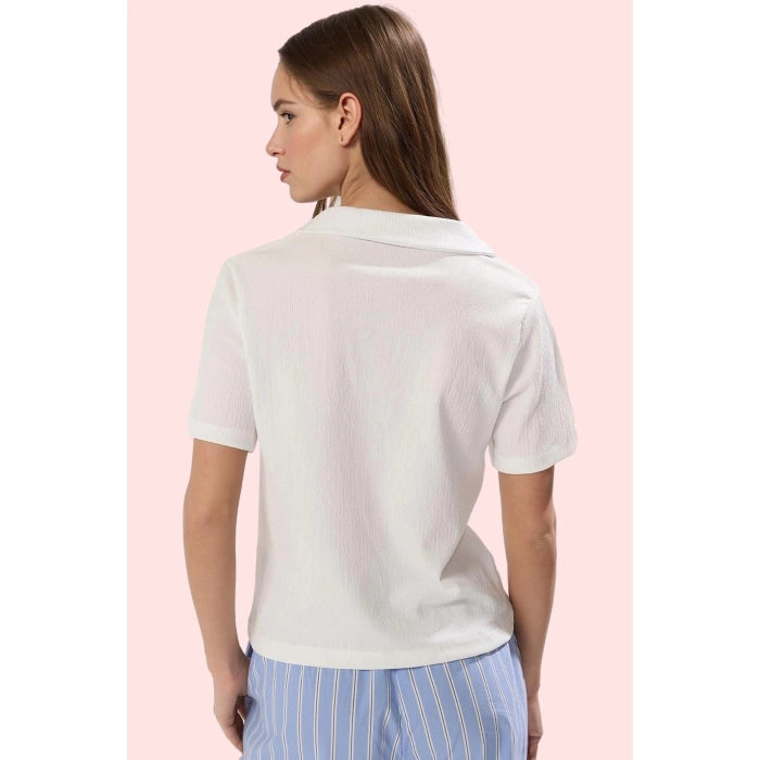 Kadın Basic Bürümcük Örme Bluz Düz Desen Kısa Kollu Rahat Günlük Kullanım Kaliteli Malzeme