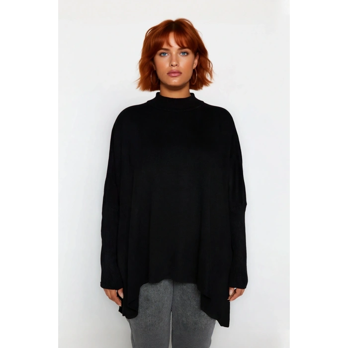 Kadın Basic Dik Yaka Triko Kazak Relaxed Fit Rahatlık ve Günlük Şıklık Sunan Siyah Kaliteli