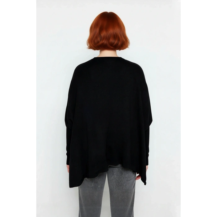 Kadın Basic Dik Yaka Triko Kazak Relaxed Fit Rahatlık ve Günlük Şıklık Sunan Siyah Kaliteli