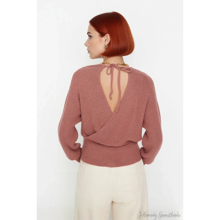 Kadın Basic Düz Desen Yarasa Kol Uzun Kollu Orta Kalınlık Akrilik Süper Crop Triko Kazak Kaliteli