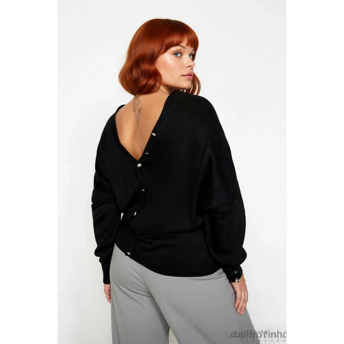 Kadın Basic Düz Siyah Triko Kazak Relaxed Fit V Yaka Standart Uzun Kol Soğuk Havaların Favorisi