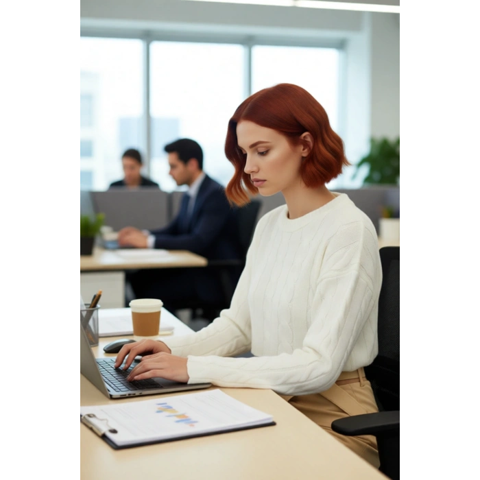 Kadın Basic Ekru Regular Fit Süper Crop Saç Örgü Bisiklet Yaka Uzun Kollu Akrilik Triko Kazak