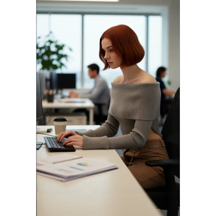 Kadın Basic Fitilli Triko Kazak Carmen Yaka Ve Super Crop Kesimiyle Modern Şıklık Sunar Kaliteli