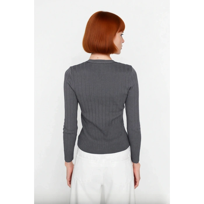 Kadın Basic Fitted Bisiklet Yaka Uzun Kollu Triko Kazak İlkbahar Sonbahar Günlük Stilin Anahtarı