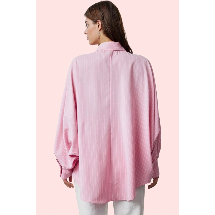 Kadın Basic Gömlek Çizgili Dokuma Terrycotton Yazlık Günlük Hafta Sonu Yaz Aylarının Vazgeçilmezi