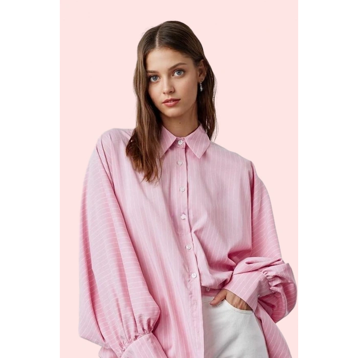 Kadın Basic Gömlek Çizgili Dokuma Terrycotton Yazlık Günlük Hafta Sonu Yaz Aylarının Vazgeçilmezi