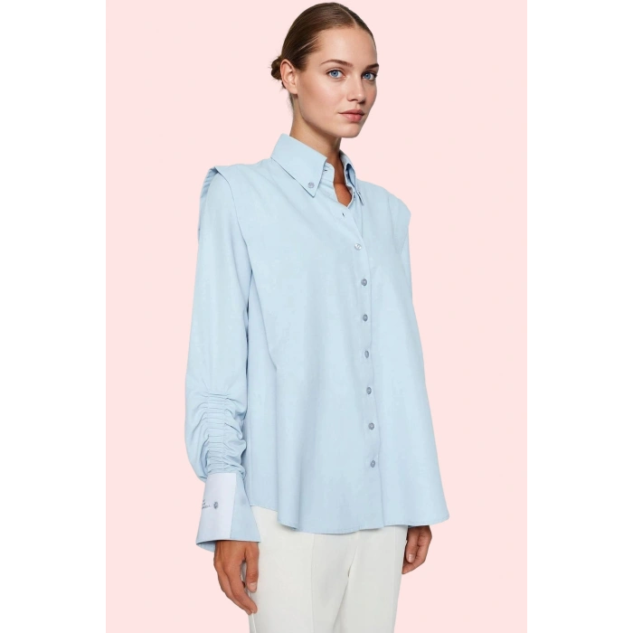 Kadın Basic Gömlek Uzun Kollu Yaka Düğmeli Dokuma Poplin Günlük Stil Yaz Aylarının Vazgeçilmezi