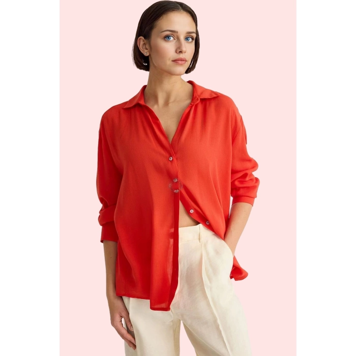 Kadın Basic Gömlek Viskoz Shally Dokuma Oversize Kalıp Günlük Stil Yaz Aylarının Vazgeçilmezi
