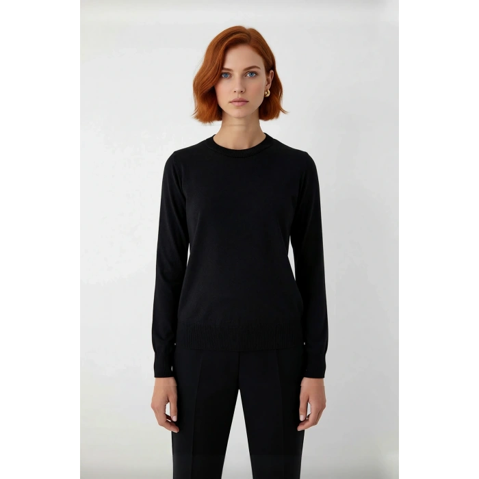 Kadın Basic İnce Triko Bisiklet Yaka Regular Kalıp Uzun Kol Günlük Şık Giyim Kazak Kaliteli