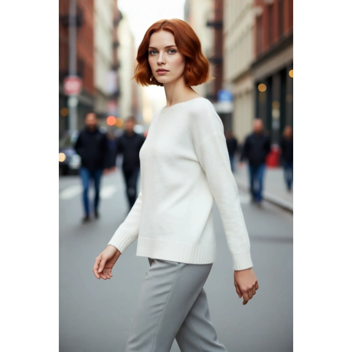 Kadın Basic Kayık Yaka Oversize Triko Kazak Rahat Ve Şık İlkbahar Sonbahar Günlerine Özel Kaliteli