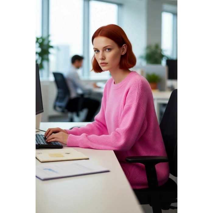 Kadın Basic Koleksiyon Ekru Triko Kazak Rahat Kesim Bisiklet Yaka Asimetrik Büzgülü Tasarım