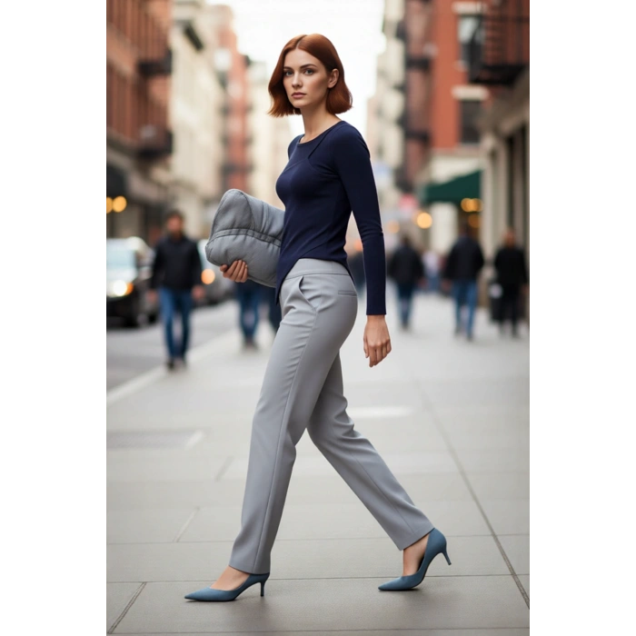 Kadın Basic Lacivert Fitted Triko Kazak Zarif Bisiklet Yaka Gündüz Gece İlkbahar Sonbahar Stili