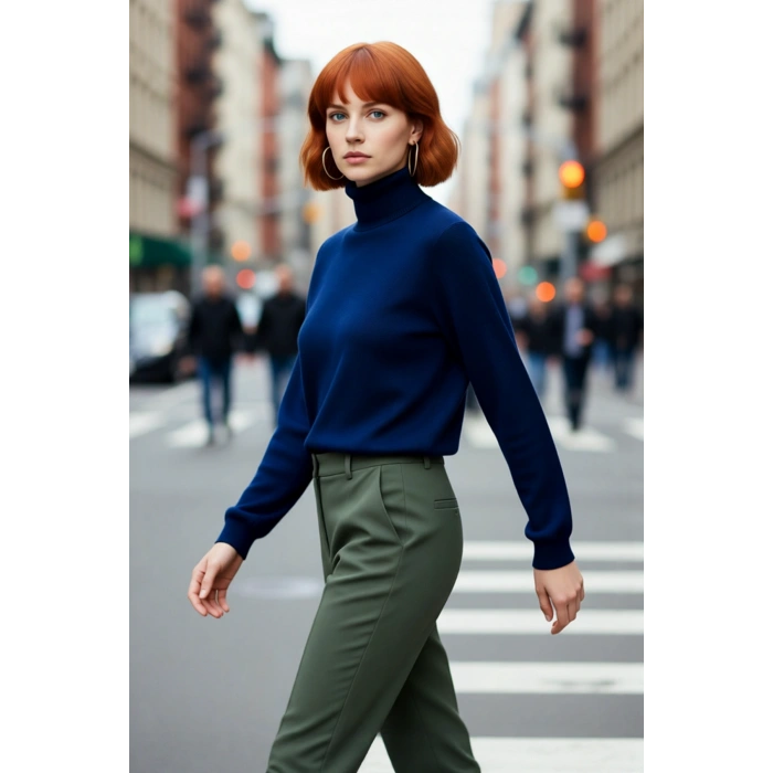 Kadın Basic Oversize Balıkçı Yaka Triko Kazak Standart Kol Rahatlığıyla Kış Sezonu Vazgeçilmezi